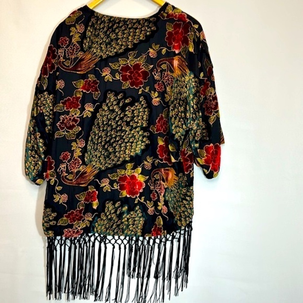 Xhilaration Womens Kimono Floral Peacock Burnout Velvet Petite XS/S TP/P Boho - Picture 13 of 14